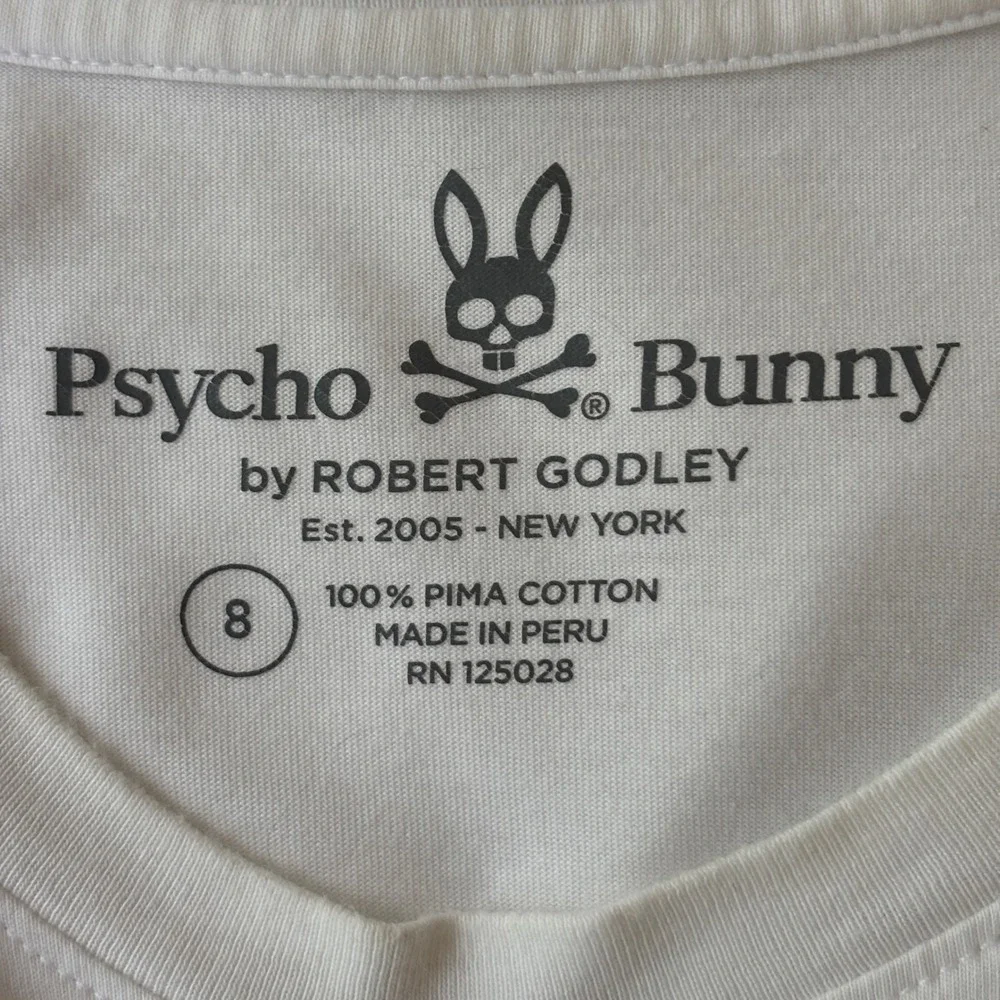 Psycho Bunny Men's Size 8 White Pima Cotton Graphic T-Shirt Punk Y2K Skull